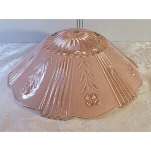 Vintage 1920s-30s Ceiling Light Shade, Pink, Floral w/Beading, 3 mounting holes